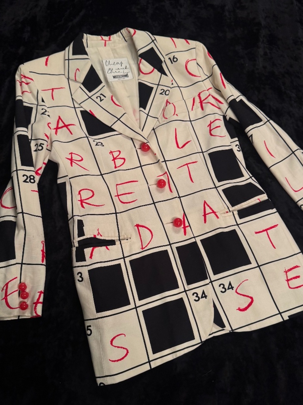 Loud 1990's Vintage MOSCHINO cheap & Chic crossword print blazer suit jacket